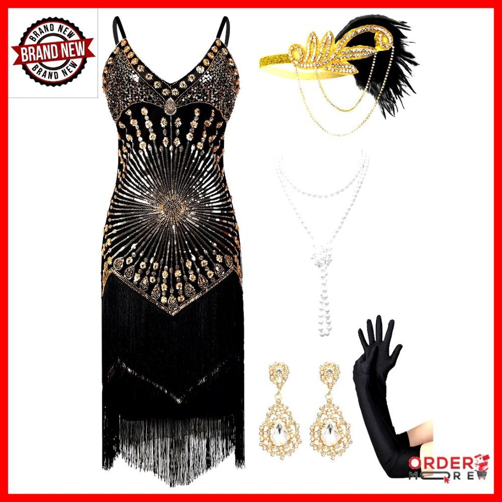 Sequin Fringe Flapper Dress 1920s Gatsby Cocktail Prom Party